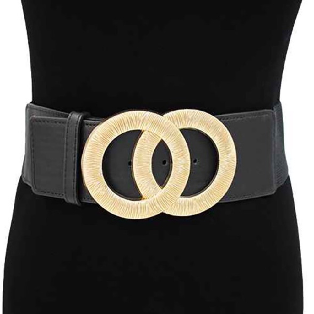 Black and Gold Wide Leather Statement Belt